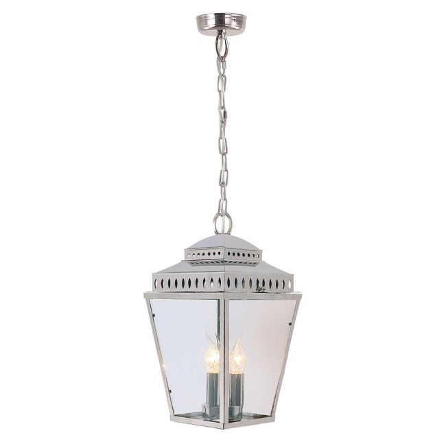 Georgian Style "Three-Light" Polished Nickel Chain Lantern