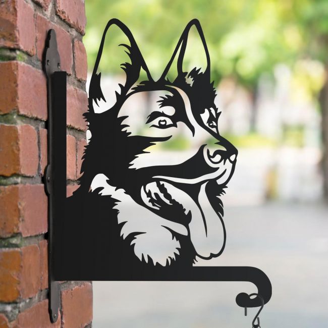 German Shepard hanging basket bracket in the park