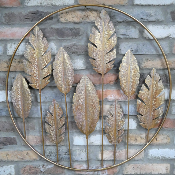 Gold "Autumn" Leaf Wall Art on a Brick Wall Gold "Autumn" Leaf Wall Art on a Brick Wall