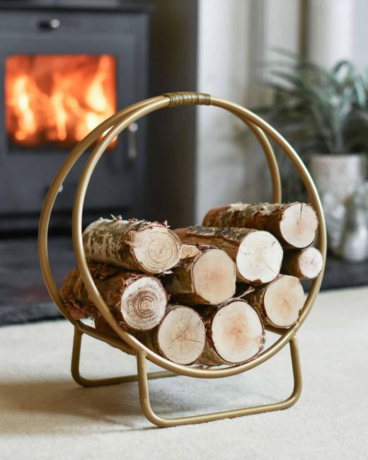 Gold Circular Log Rack & Holder - 45cm in Situ