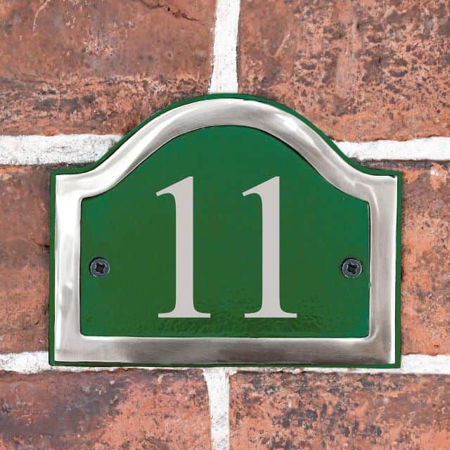 Green & Chrome Arched Number Sign - Vinyl Numbers Green & Chrome Arched Number Sign - Vinyl Numbers