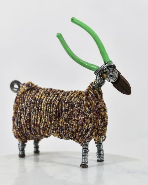 Recycled Metal Colourful Beaded Ram Recycled Metal Colourful Beaded Ram