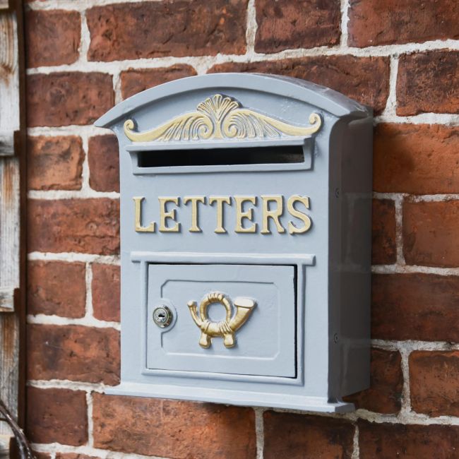 Grey & Gold Curved Cambridge Traditional Wall Mounted Post Box Grey & Gold Curved Cambridge Traditional Wall Mounted Post Box
