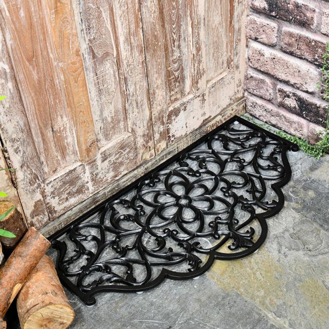 "Hammer Hill" Black Cast Iron Door Mat With Arched Edge "Hammer Hill" Black Cast Iron Door Mat With Arched Edge