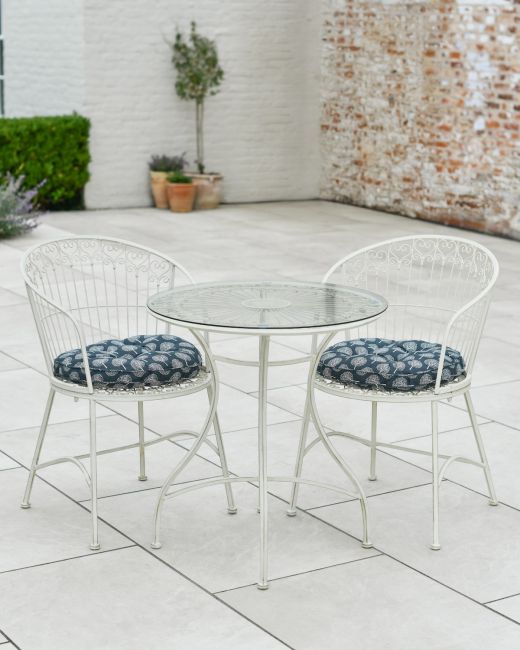 Heirloom White "Melbury" Glass Top Two Seater Bistro Set Heirloom White "Melbury" Glass Top Two Seater Bistro Set