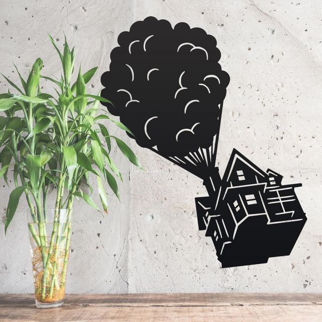 Floating House on Balloons Steel Wall Art in Situ in the Home