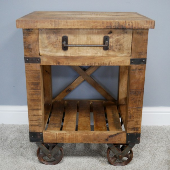 Front View of the Industrial Bedside Drawers With Wheels