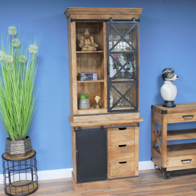 Industrial Wood & Iron Tall Cabinet in Situ