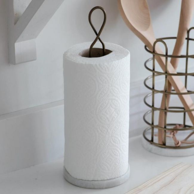 Antique Brass & Marble Kitchen Roll Holder in Situ