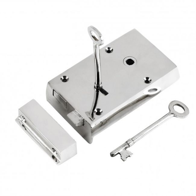 Right-Handed Large Bright Chrome Rim Lock Right-Handed Large Bright Chrome Rim Lock