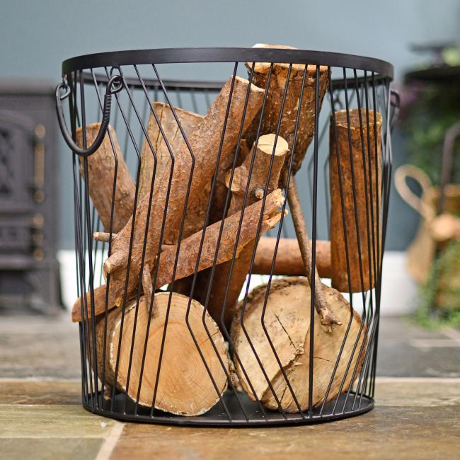 Large Art Deco Wire Log Basket in Situ Large Art Deco Wire Log Basket in Situ