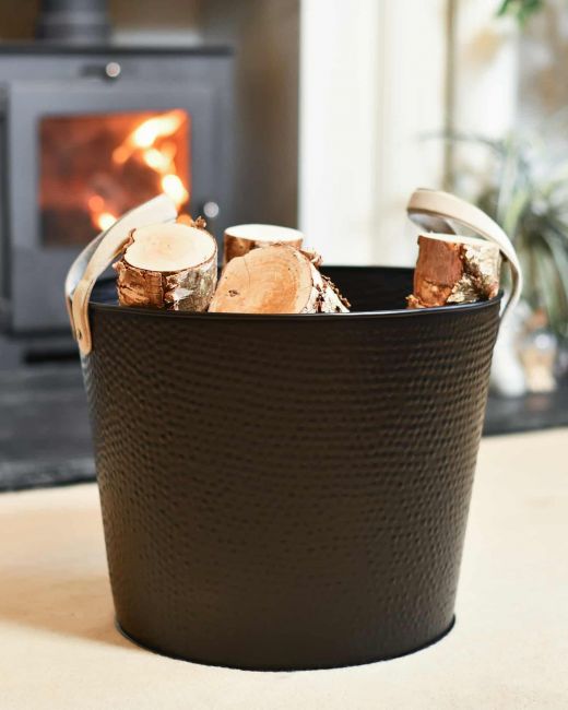 Large Black Contemporary Dotted Log Basket in Situ Large Black Contemporary Dotted Log Basket in Situ