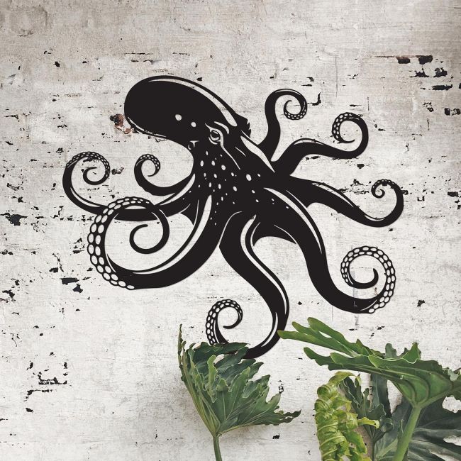 Octopus Wall Art in Situ on a Rustic Brick Wall