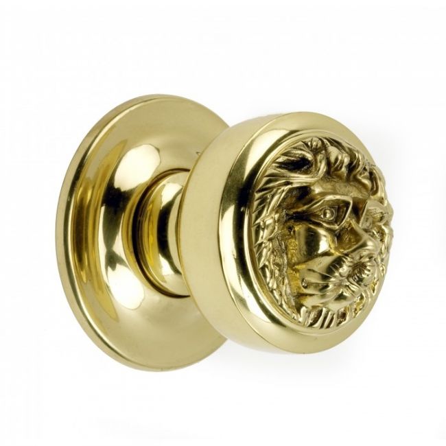 Lions Head Polished Brass Centre Door Knob