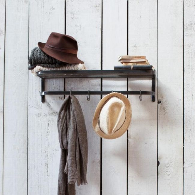 Black Steel Luggage Rack & Hook Rail Black Steel Luggage Rack & Hook Rail