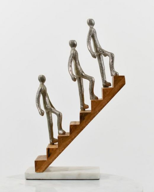 "The Higher you Climb" Aluminium, Mango Wood and Marble Sculpture - Silver "The Higher you Climb" Aluminium, Mango Wood and Marble Sculpture - Silver