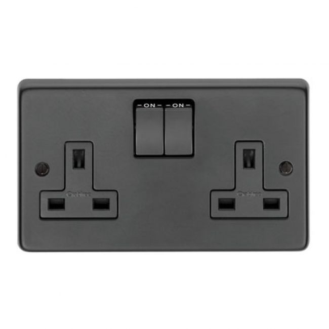 13 Amp Double Plug Socket with Switch Finished in a Matt Black