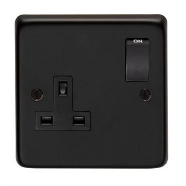13 Amp Single Plug Socket with Switch Finished in a Matt Black 13 Amp Single Plug Socket with Switch Finished in a Matt Black