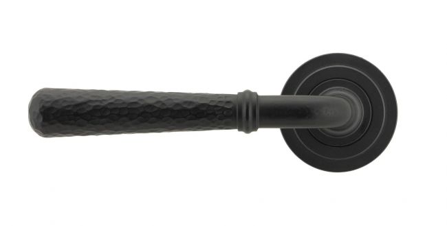 Matte Black Hammered Unsprung Lever Door Handle on Art Deco Rose Matte Black Hammered Unsprung Lever Door Handle on Art Deco Rose