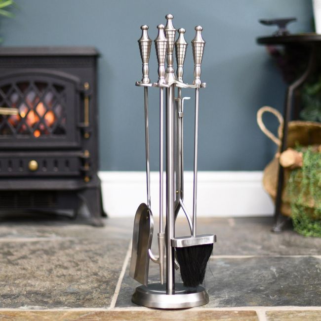 Matte Pewter Companion Set With Urn Handles 64cm