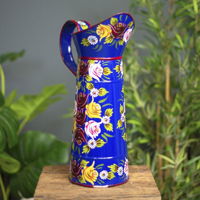 Large Blue Traditional Hand Painted Narrowboat Style Jug - 42.5cm Large Blue Traditional Hand Painted Narrowboat Style Jug - 42.5cm