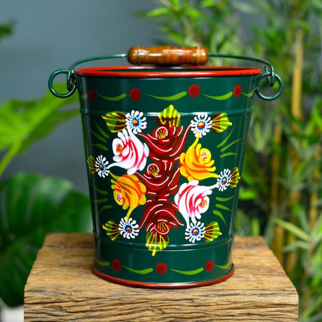 Large Narrowboat Hand Painted Bucket finished in Green Large Narrowboat Hand Painted Bucket finished in Green