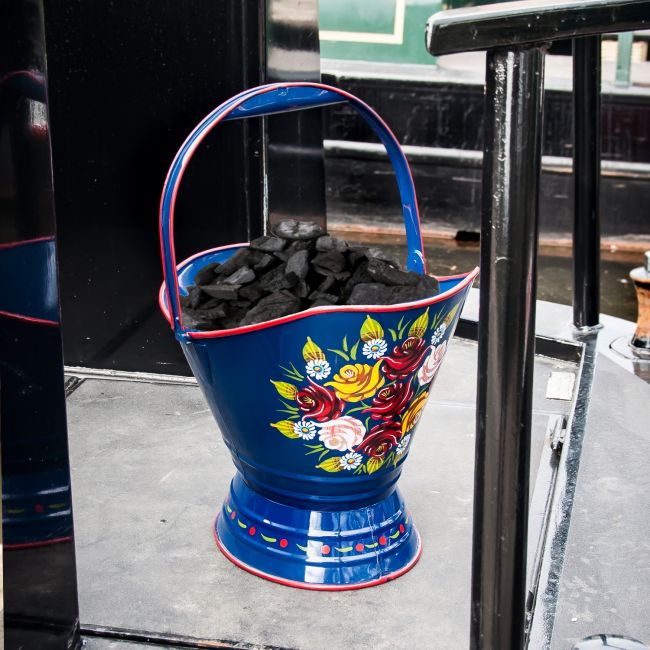 “Royal Avon Canal” Narrowboat Hand Painted Coal Scuttle in Blue “Royal Avon Canal” Narrowboat Hand Painted Coal Scuttle in Blue