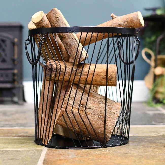 Medium Art Deco Wire Log Basket in Situ Medium Art Deco Wire Log Basket in Situ