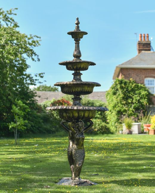4 Tier Mermaid Garden Fountain in Situ in the Garden