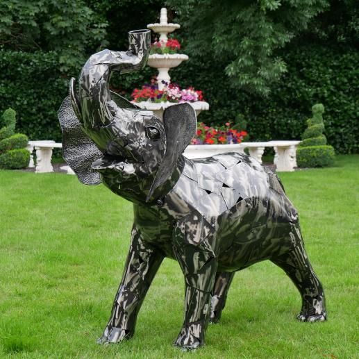 Rustic Metal Baby Elephant Garden Sculpture