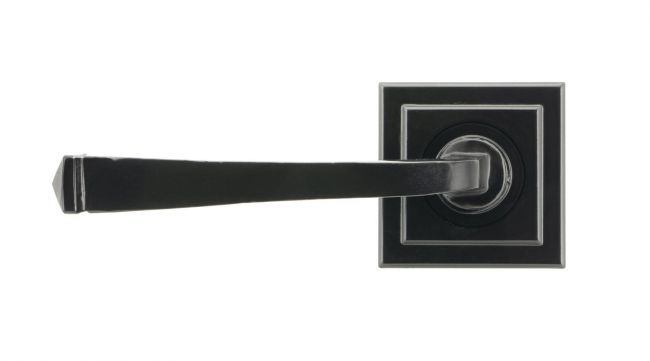 Midnight Black Unsprung Lever Door Handle on Square Rose Front Midnight Black Unsprung Lever Door Handle on Square Rose Front