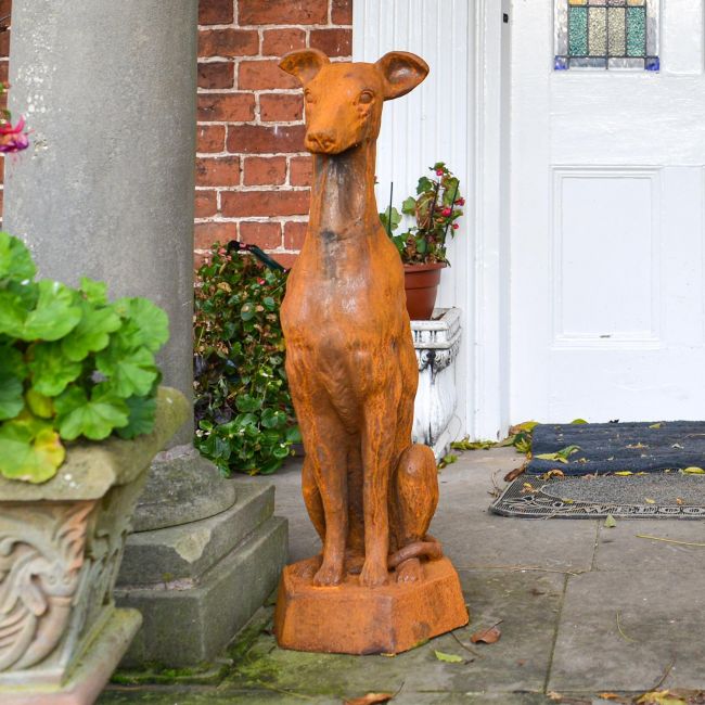 Rustic Cast Iron Greyhound Garden Sculpture