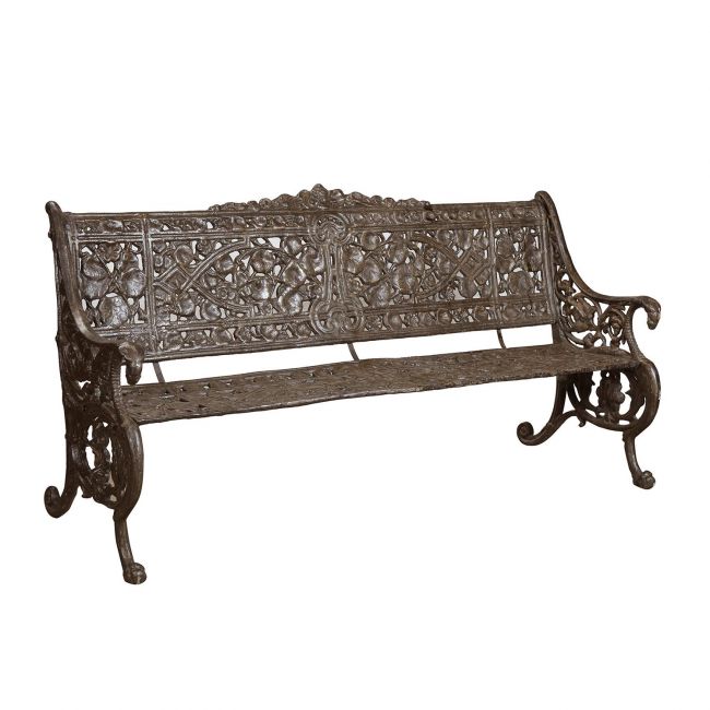 Ornate Cast Iron Leaf Scroll Bench in a Rustic Finish Ornate Cast Iron Leaf Scroll Bench in a Rustic Finish