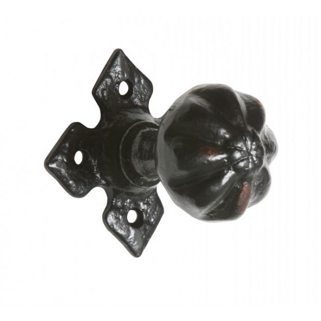 Pair of Antique Black Iron Mortice Door Knobs With Star Backplates