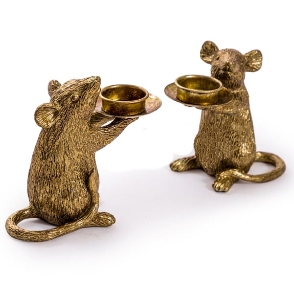Pair of Mice Table Candle Holders in a Gold Finish Pair of Mice Table Candle Holders in a Gold Finish