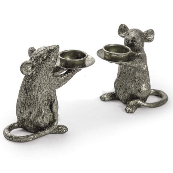 Pair of Mice Table Candle Holders in a Silver Finish Pair of Mice Table Candle Holders in a Silver Finish