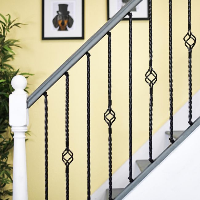 Set of 2 "Grosvenor" Rope Twist Stair Spindles in Situ on a Modern stair Case Set of 2 "Grosvenor" Rope Twist Stair Spindles in Situ on a Modern stair Case