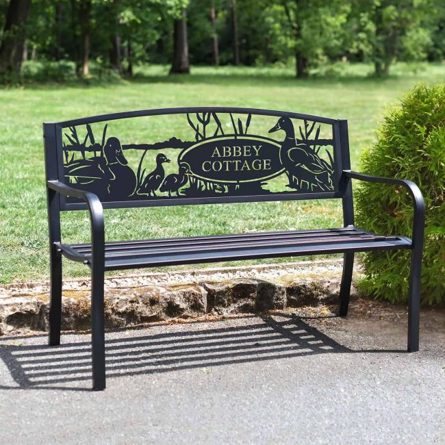 Family Name Iron Bench in the Garden Family Name Iron Bench in the Garden