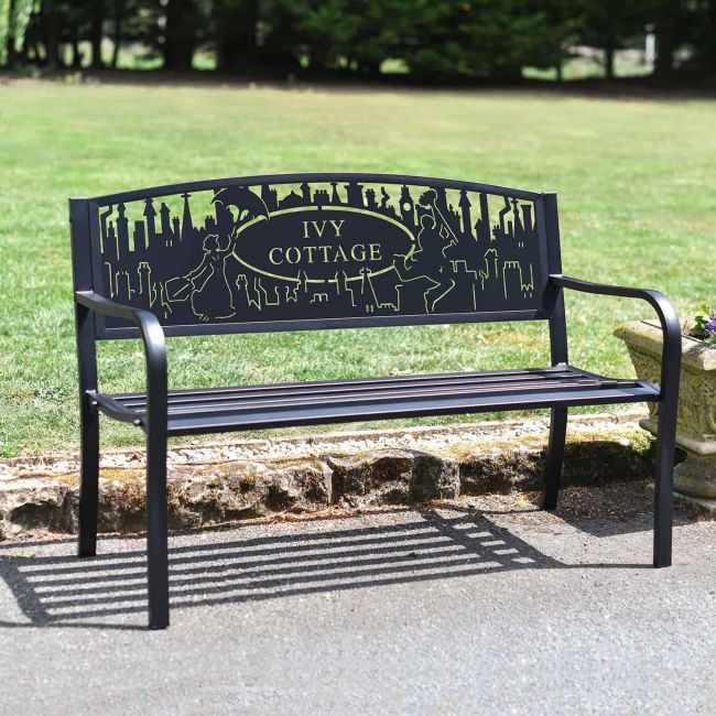 Family Name Iron Bench in the Garden Family Name Iron Bench in the Garden