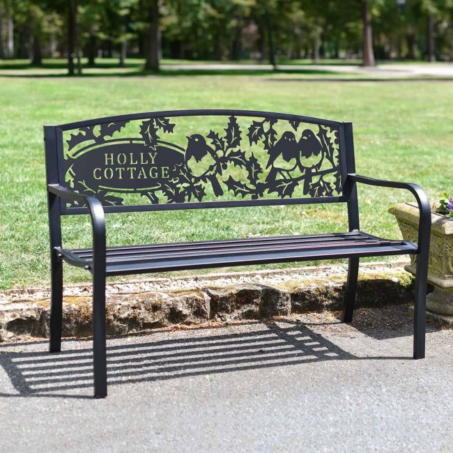 Family Name Iron Bench in the Garden Family Name Iron Bench in the Garden