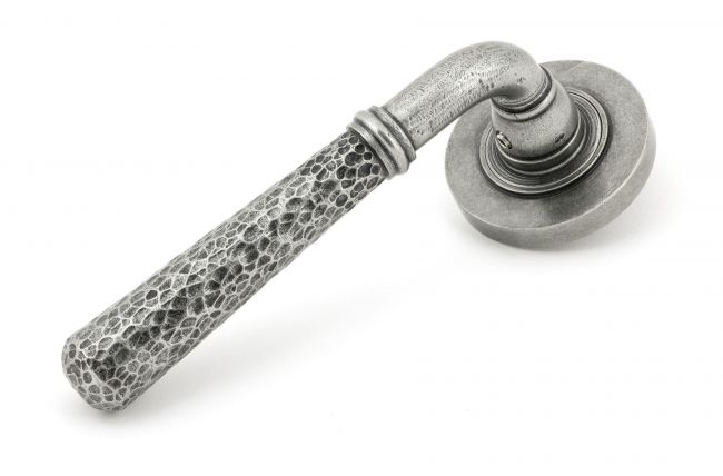 Pewter Hammered Lever Door Handle on Rose Pewter Hammered Lever Door Handle on Rose