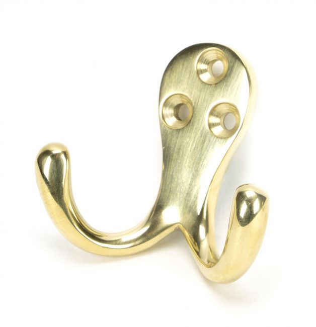 Polished Brass Double Pronged Coat Hook Polished Brass Double Pronged Coat Hook