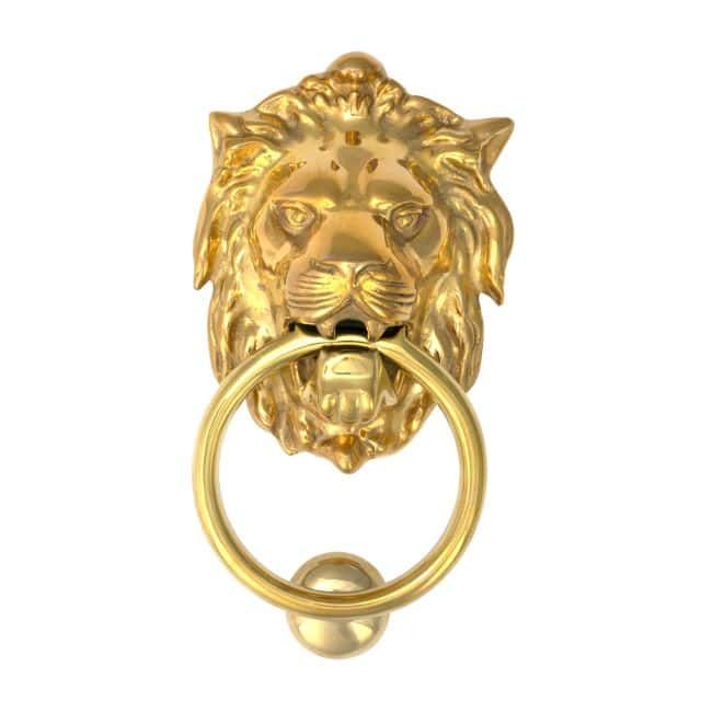Lion Head Door Knocker in Polished Brass 