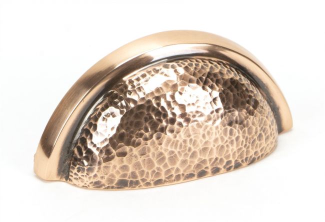 Polished Copper Curved Drawer Pull with Hammered Handle Polished Copper Curved Drawer Pull with Hammered Handle