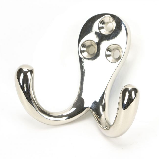Polished Nickel Double Pronged Coat Hook Polished Nickel Double Pronged Coat Hook