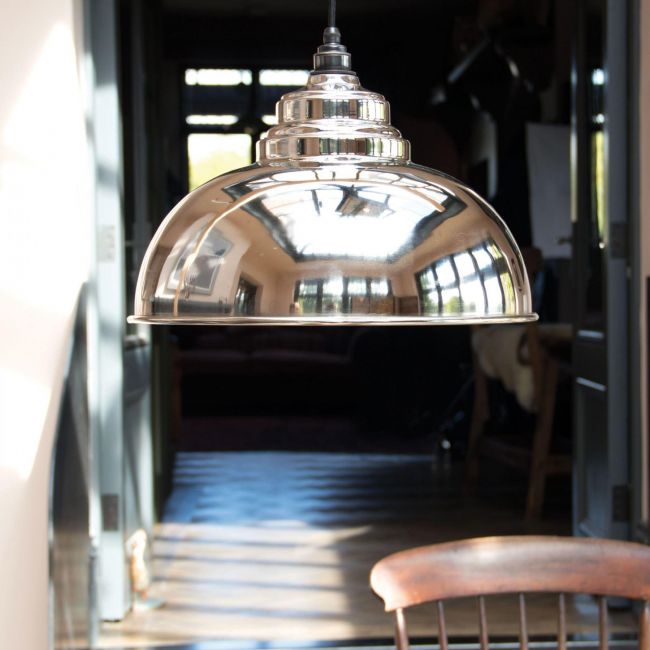 Polished Nickel Curved Interior Hanging Pendant in Situ Polished Nickel Curved Interior Hanging Pendant in Situ