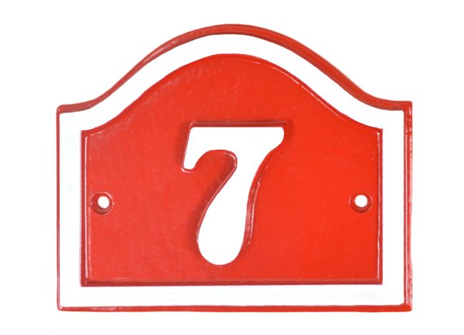 Red and White Painted Arched House Number Sign Red and White Painted Arched House Number Sign