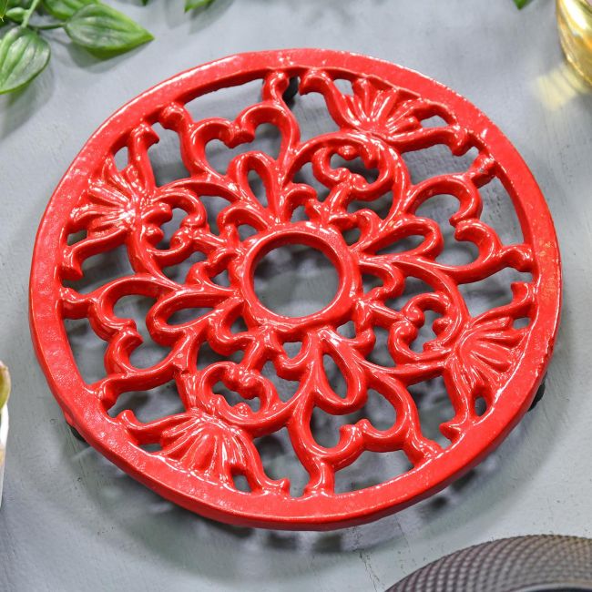 Red Heavy Duty Round Trivet Created From Cast Iron Red Heavy Duty Round Trivet Created From Cast Iron