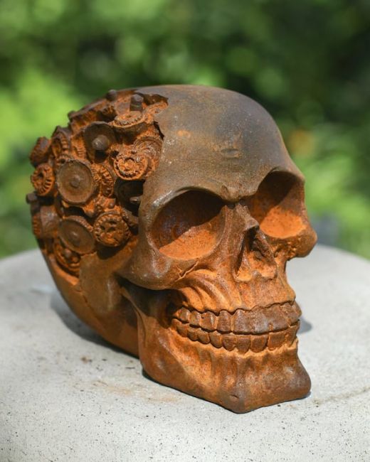Cast Iron Robotic Skull Ornament