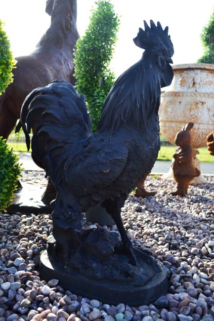 Cast Iron Black Rooster Sculpture